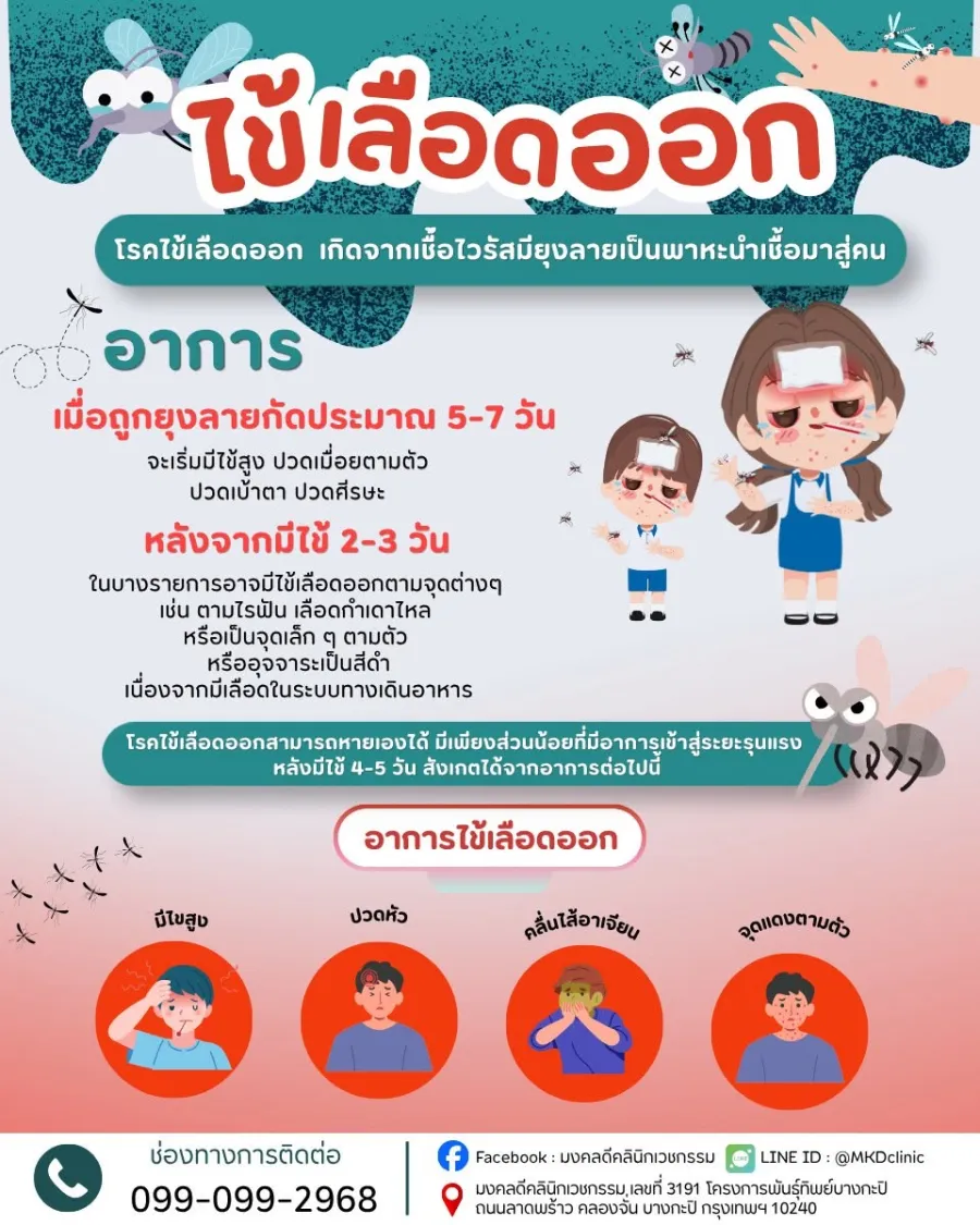 โปสเตอร์อาการของโรคไข้เลือดออกที่ควรสังเกต